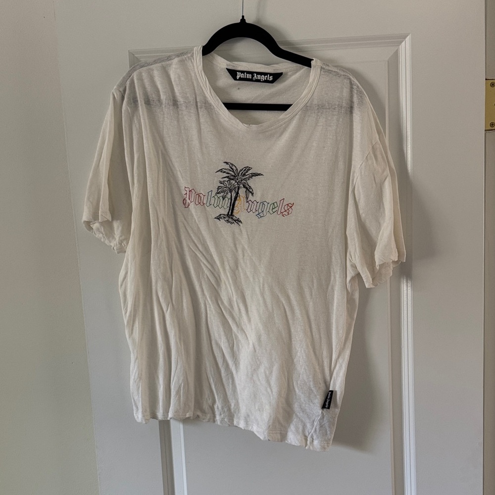 Palm Angels Cream Kids T-Shirt with Logo
